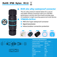 Cable Ethernet Mini M23 Corto, Blindado e Impermeable, Conector Hembra RJ45, IP68, Ethernet Industrial CAT5E, Cobre y Nylon