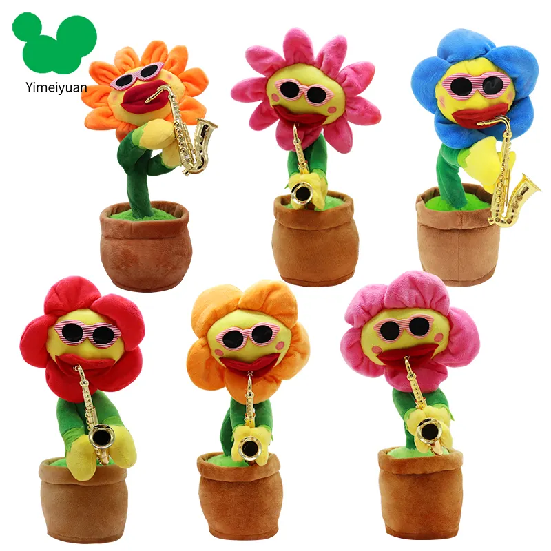 करामाती सूरज फूल नृत्य कर सकते हैं गाना कर सकते हैं खेल सकते हैं सैक्सोफोन फूल सूरजमुखी वेब सेलिब्रिटी मजेदार बच्चों के आलीशान खिलौना