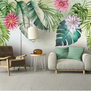 北欧风格家居装饰壁画热带雨林植物壁纸客厅卧室沙发电视背景壁纸