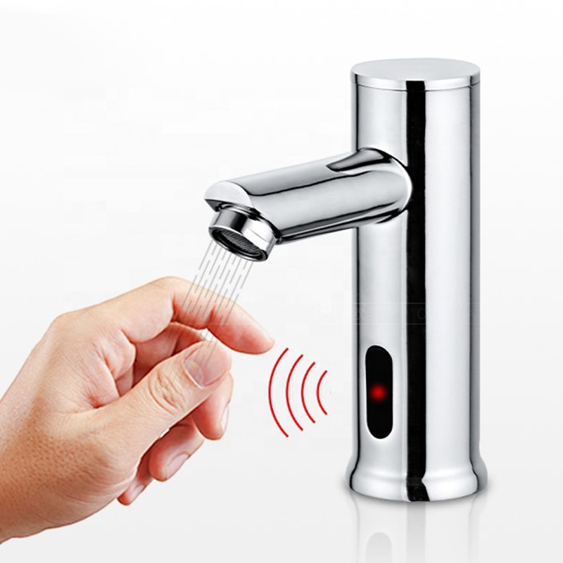 Gran oferta, grifos de agua para lavabo de baño, montaje en cubierta, grifo de lavabo con Sensor automático cromado sin contacto