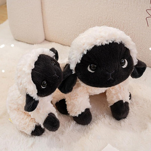 C058 Pecora di peluche morbida bianca e nera, giocattolo di peluche personalizzato a forma di pecora, confortevole da abbracciare, all'ingrosso, per compleanno, cartone animato, a tema fattoria - Product Image 2