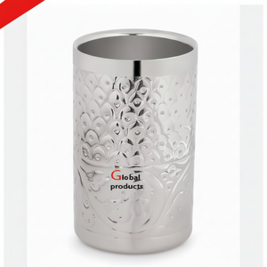 Enfriador de vino de acero inoxidable con acabado plateado con soporte de diseño de caballo para restaurante y bar de hotel - Product Image 1