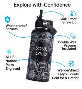 Stainless Steel Insulated Water <b>Bottle</b> with Water Proof Stickers 32 oz Stainless Steel Thermos National Park Vacuum Flask - Product Image 2