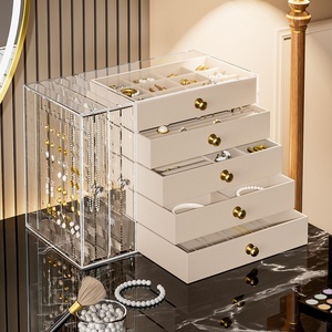 Luxury Acrylic Transparent Rectangular Solid Pattern High Quality Earring <b>Box</b> 5 Drawers Hanging Jewelry Stand Necklace Earrings - Product Image 1