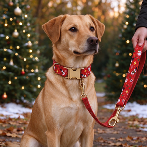 Winter-Trend: Maßgefertigtes Weihnachts-Hundehalsband- und Leinen-Set mit Goldschnalle, Festliches Haustier-Halsband für den Täglichen Gebrauch - Product Image 4
