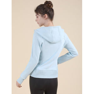 Sweat-shirt à capuche respirant en tricot pour femme, bleu clair, fermeture éclair intégrale, manches longues, vêtements de sport - Product Image 6