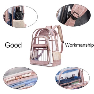 2019 Thời Trang Phụ Nữ Cô Gái công suất lớn màu hồng rõ ràng minh bạch PVC Ba lô túi đi học Ba lô - Product Image 6