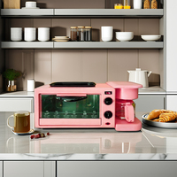 Station de petit-déjeuner multifonctionnelle pour la maison, four grille-pain électrique 3-en-1, micro-ondes, barbecue et cafetière en acier inoxydable