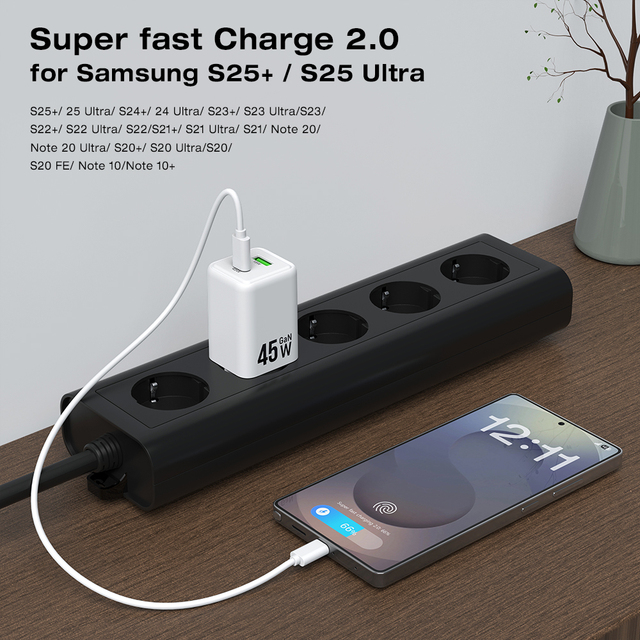 New Coming 45W GaN Fast Charger with USB and Type-C Ports Travel Quick Phone Charger with Fireproof Housing OVP OTP OLP OCP