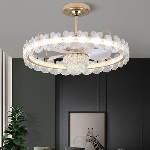 Lámpara de Techo de Cristal Estilo Francés para Comedor, Ventilador de Techo de Lujo Ligero Estilo Nórdico para Sala de Estar, Nuevo Estilo 2025, Inteligente y Sencillo - Product Image 2