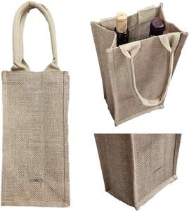 <span class=keywords><strong>Bolsa</strong></span> de botella de vino de yute de arpillera Premium con asas de algodón suave duradero Patrón de letras <span class=keywords><strong>Bolsa</strong></span> de embalaje de regalo de vino - Product Image 1