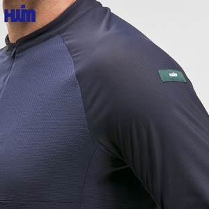Maglietta blu da uomo inodore da <span class=keywords><strong>Trekking</strong></span> con cerniera 1/4 personalizzata manica lunga palestra Fitness Jogging abbigliamento da allenamento sportivo uomo - Product Image 4