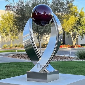 Personalizzato moderno e semplice arte astratta statua in acciaio inox linea e palla sculture per il giardino - Product Image 5