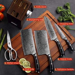 Juego <span class=keywords><strong>de</strong></span> <span class=keywords><strong>Cuchillos</strong></span> <span class=keywords><strong>de</strong></span> Chef <span class=keywords><strong>de</strong></span> Lujo <span class=keywords><strong>de</strong></span> Alta Calidad, 5 Piezas, Acero <span class=keywords><strong>de</strong></span> Damasco, Espiga Completa, Triple Remache, con Soporte <span class=keywords><strong>de</strong></span> Madera - Product Image 1
