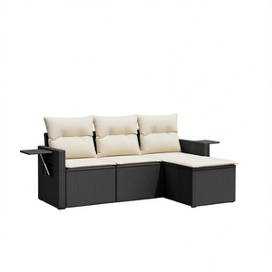 Ensemble de canapés de jardin 4 pièces en rotin PE noir avec structure en acier thermolaqué, mobilier d'extérieur au design contemporain - Product Image 1