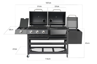 Barbecue d'extérieur à quatre brûleurs au gaz et au charbon de bois en fonte, avec fumoir latéral et finition revêtue, idéal pour les réunions de famille