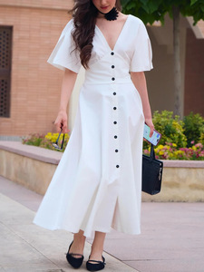 ชุดเดรสแฟชั่นแขนสั้นคอวีเซ็กซี่สำหรับผู้หญิงในฤดูร้อน - Product Image 4