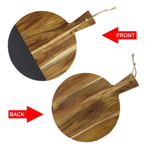 Planche à fromage en bois d'acacia et <span class=keywords><strong>ardoise</strong></span> noire naturelle pour charcuterie et pizza avec ensemble de 3 couteaux à fromage en acier inoxydable et fourchettes - Product Image 6