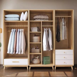 Nordic <b>Solid</b> <b>Wood</b> <b>Wardrobe</b> Modern Minimalist Hinged Door Storage Bedroom Cabinet Natural <b>White</b> Walnut Color - Product Image 4