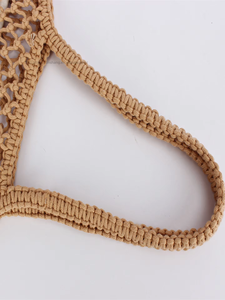 New Simple Hand-Woven Two-Strap Zip Closure Canvas Women's Beach Vacation Daily Leisure Cotton Rope <b>Net</b> Pocket <b>Bag</b> Tanjing - Product Image 2
