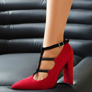 Sandales à talons épais et bout pointu en daim pour femme, avec bride en T découpée, motif léopard, grande taille 47, pour l'été, coupe large - Product Image 4