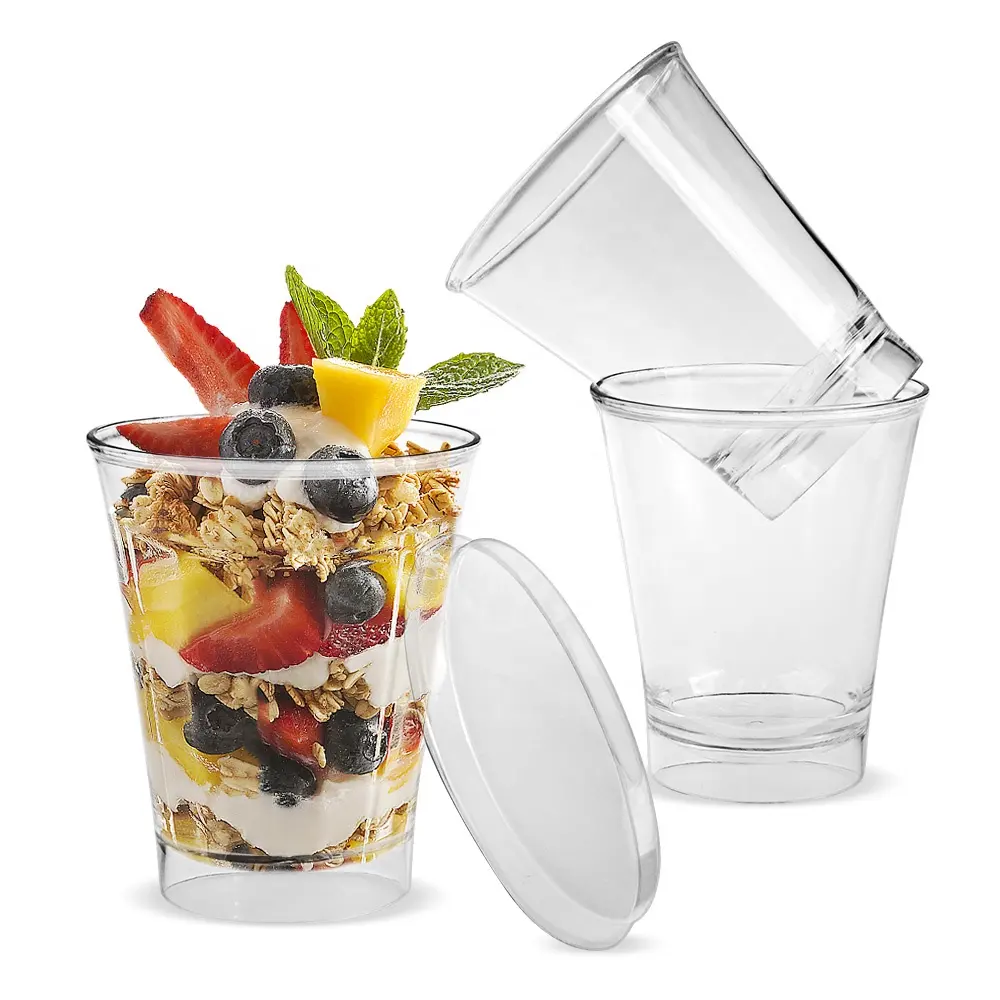 Feestartikelen Wegwerp Dessert Servies 300Ml 10Oz Plastic Parfait Beker Met Deksel Voor Huisdieren