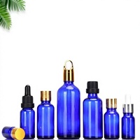 Flacon compte-gouttes en verre bleu pour huiles essentielles, estampage à chaud, 5 ml, 10 ml, 15 ml, 20 ml, 30 ml, 50 ml, 100 ml