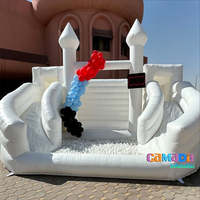 Nouveau style Château Gonflable Blanc avec Double Toboggan, Piscine à Balles, Toboggan Aquatique et Piscine à Balle Océanique