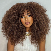Perruques courtes bouclées afro blond miel, perruques complètes fabriquées à la machine avec frange, perruques sans colle en cheveux humains