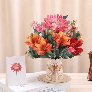 Carte de vœux créative 3D pop-up en papier découpé à motif floral pour la Journée des enseignants transfrontalière, avec messages de gratitude et de bénédiction, en papier spécial - Vente en gros - Product Image 4