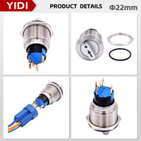 Interrupteur rotatif à bouton-poussoir à verrouillage en acier inoxydable de 22 mm 1NO1NC 2NO2NC 2-3 positions LED bleu/rouge/vert/jaune/blanc IP40 3A/250V