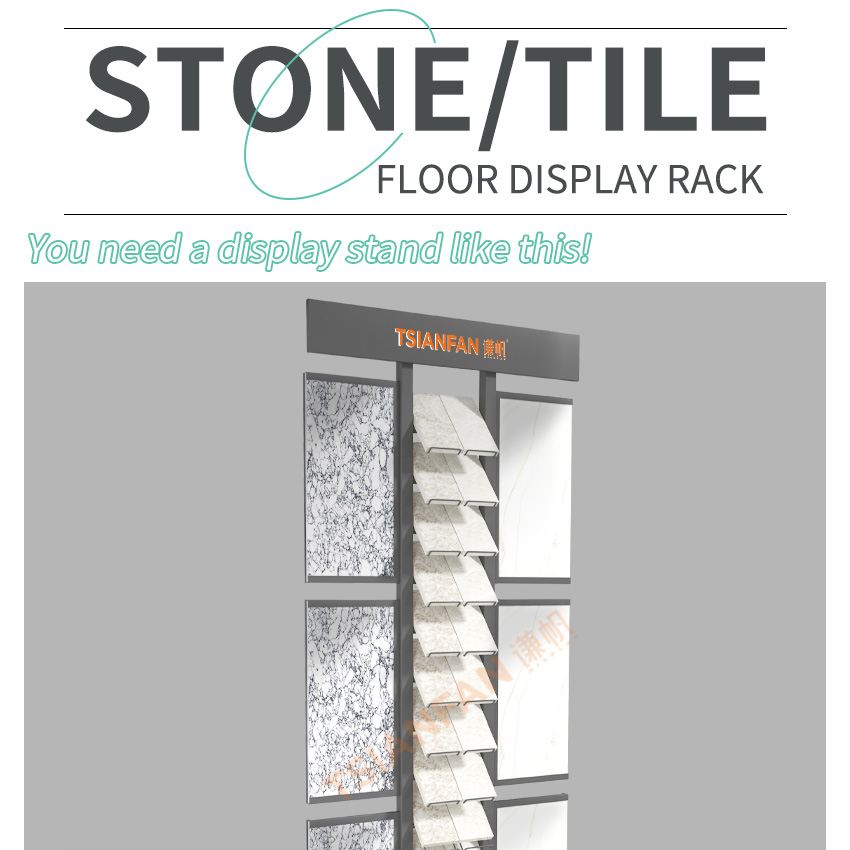 Tsianfan Wholesale Custom Metal Floor Standing Ceramic Quartz Granite Sample Stone Floors Marble Stand Tower Tile Display Rack