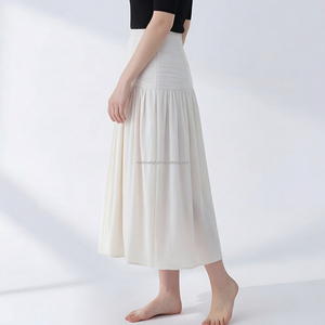 <span class=keywords><strong>Jupe</strong></span> midi smockée taille haute personnalisée pour femme, élégante, froncée, fluide, coupe trapèze, ourlet bulle, décontractée - Product Image 2