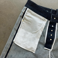 Jean en denim brut vintage 15 oz pour homme, taille mi-haute, non lavé, coupe ample, noir, avec broderie personnalisée et selvedge