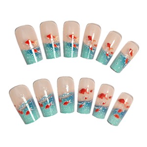 Elementos submarinos cuadrados superventas de <span class=keywords><strong>Linda</strong></span>, peces dorados dinámicos y coloridos, vidrio, armadura portátil, arte de uñas desmontable - Product Image 4