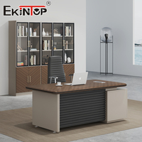Bureau de travail moderne Ekintop à prix abordable en PVC imitation bois foncé, table et chaise pour petit bureau à domicile, bureau d'ordinateur
