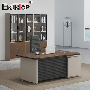 Ekintop Modern Cheap Price Dark Wood PVC Office <strong>Desk</strong> Home <strong>Small</strong> Office <strong>Table</strong> and Chair Computer <strong>Desk</strong> - Product Image 1