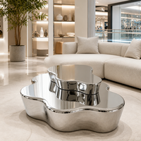 Table basse en acier inoxydable poli miroir, forme organique moderne, table centrale de luxe pour café