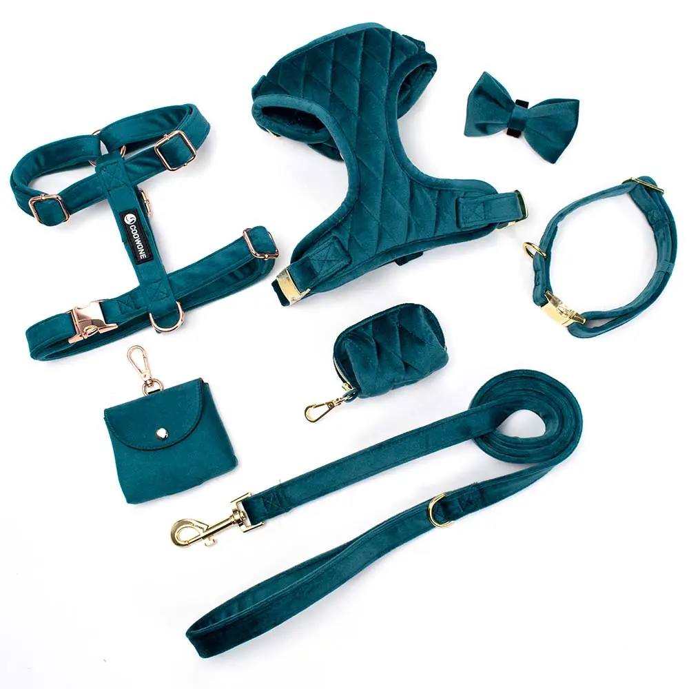 Popular Custom Design Dog Harness Velvet Corduroy Collar Leash Set Soft Padded Dog Harness And Leash Set