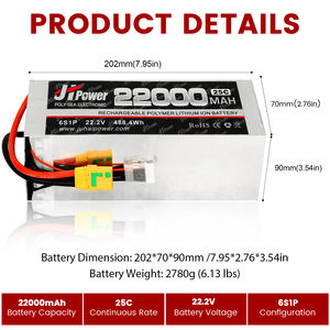 वर्तमान उत्पादन 22000mah 6s 25c 22.2v स्थिर सेल ड्रोन Fpv बैटरी के लिए fpv बैटरी लिपो बैटरी - Product Image 5