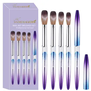 4pcs/set Manicure Nail Pen Brush Set Nail Art Pen Brushes With Gradient Purple Metal Handle Acrylic Nail Tools For Beginner