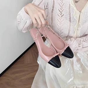 Sandalias de tacón de aguja con lazo de cuero genuino de lujo para mujer, estilo francés, con punta cerrada y diseño de bloques de color, sin espalda, moda de verano 2026 - Product Image 2