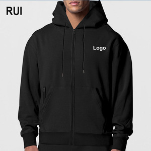 RUIQUWIN Custom Men's <b>Hoodie</b> <b>Soft</b> Warm Zip up Jacket Solid Color Embroidered Oversized Fitness Outdoor Essential Wear OEM - Product Image 1