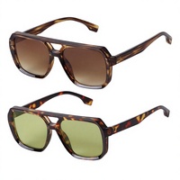 Lunettes de soleil aviateur tendance unisexe, double pont, monture écaille de tortue, verres marron, style rétro aviation, verres PC légers