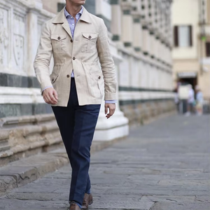 Giacca da <span class=keywords><strong>Uomo</strong></span> Primavera-Autunno 2025, Nuovo Modello con Colletto Reversibile, Multi-Tasca, Bottoni, in <span class=keywords><strong>Lino</strong></span>, Casual - Product Image 2