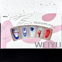 Ongles à presser 3D style européen et américain, motif myrtille et chat, forme amande, dégradé, style vacances à l'île, patchs d'ongles