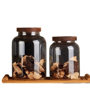 Bouteille en verre avec couvercle en bois, récipient de stockage hermétique de qualité alimentaire pour thé, herbes médicinales, écorce de mandarine séchée, taille M - Product Image 5