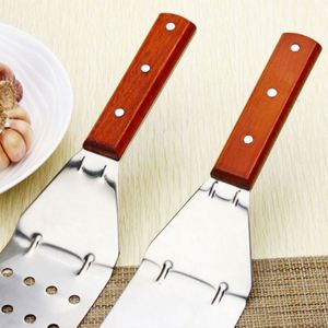 Hot Sale Stainless Steel Hamburger Spatula Metal Meat Slotted Turner With Wooden Handle for <b>BBQ</b> Steak - Product Image 5
