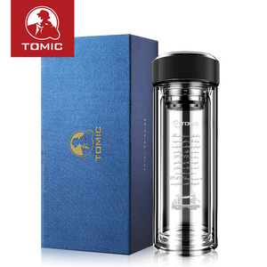 Tasse en verre Tomic à double paroi avec couvercle en acier inoxydable 304 et infuseur à thé en argent 999 – Coffret cadeau d'affaires - Product Image 3