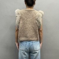 Gilet personnalisé Jancoco en sequins pour femme, court, avec boutons, bordure en fourrure de renard, cardigan à manches courtes en tricot pour l'automne et l'hiver